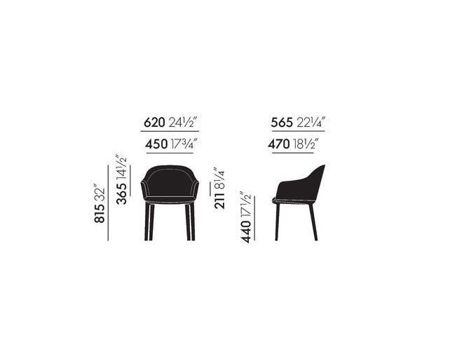 plano de medidas de la silla softshell de Vitra