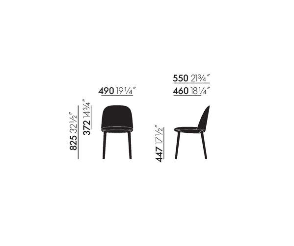 plano de medidas de la silla softshell de Vitra